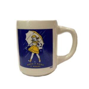 Vintage Morton Salt When It Rains IT POURS Coffee Mug Cup 1956 Made In Japan.